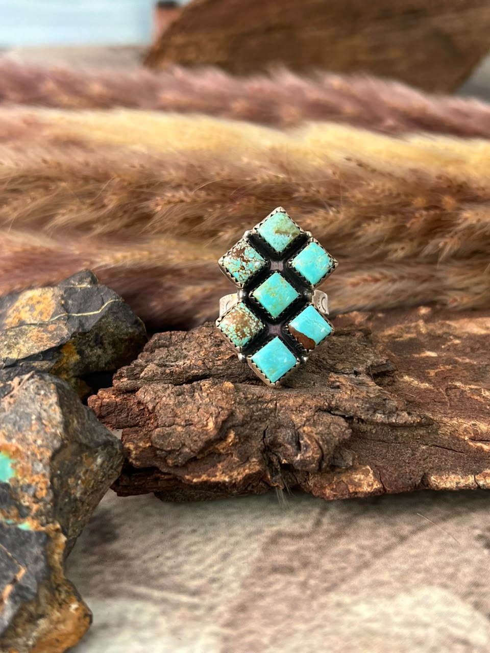 Handmade Sterling Silver Number 8 Turquoise Collection: Adjustable Ring Signed Nizhoni