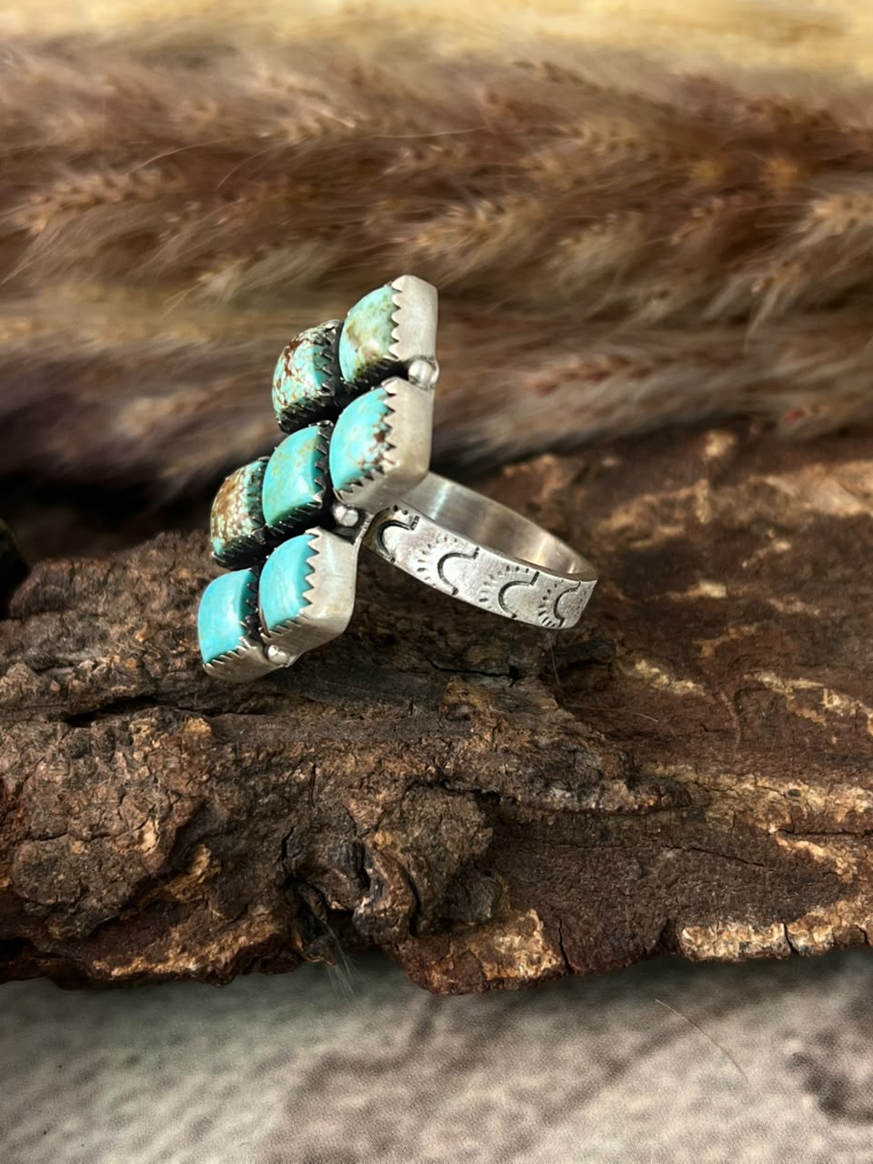 Handmade Sterling Silver Number 8 Turquoise Collection: Adjustable Ring Signed Nizhoni