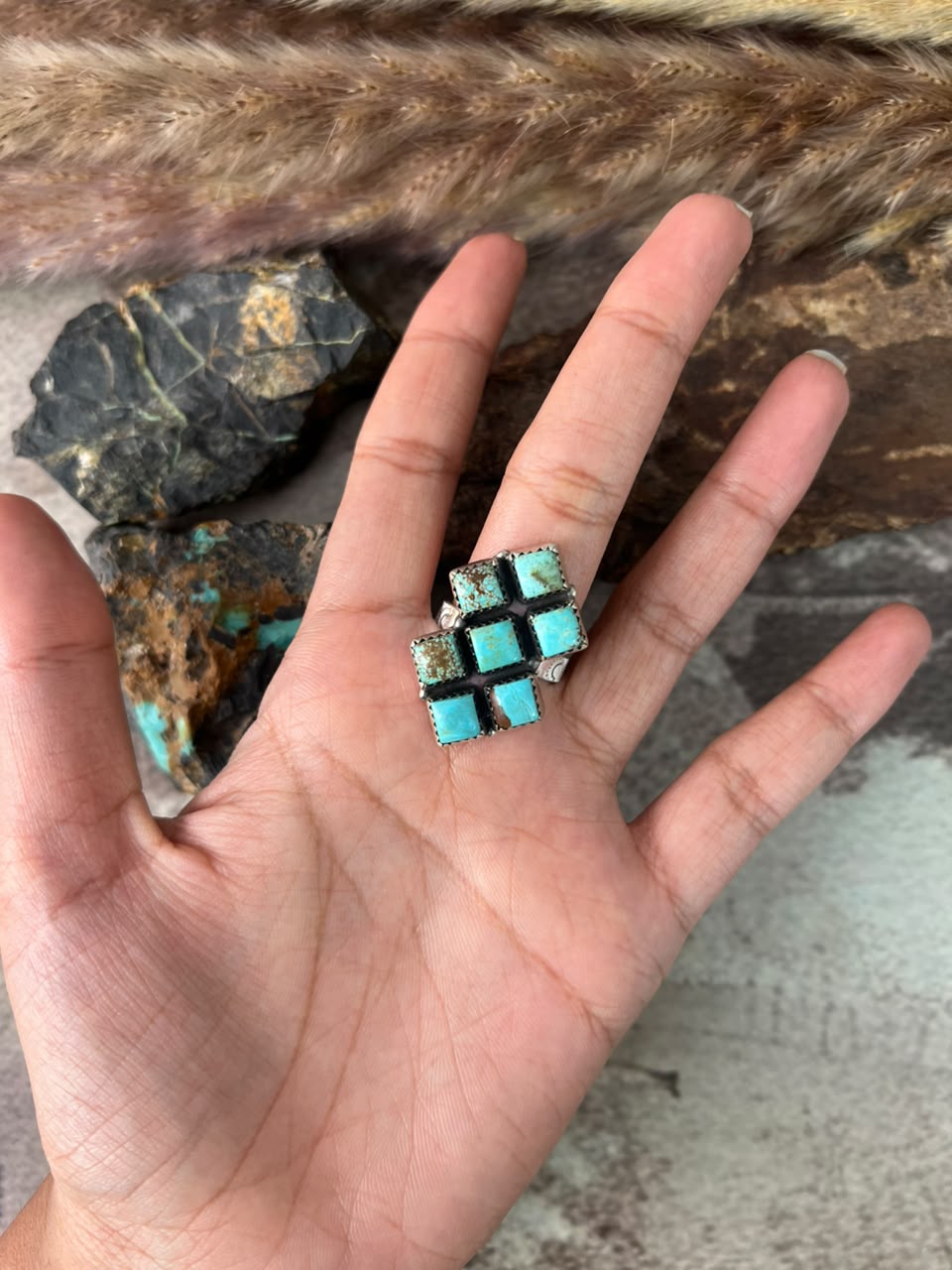 Handmade Sterling Silver Number 8 Turquoise Collection: Adjustable Ring Signed Nizhoni