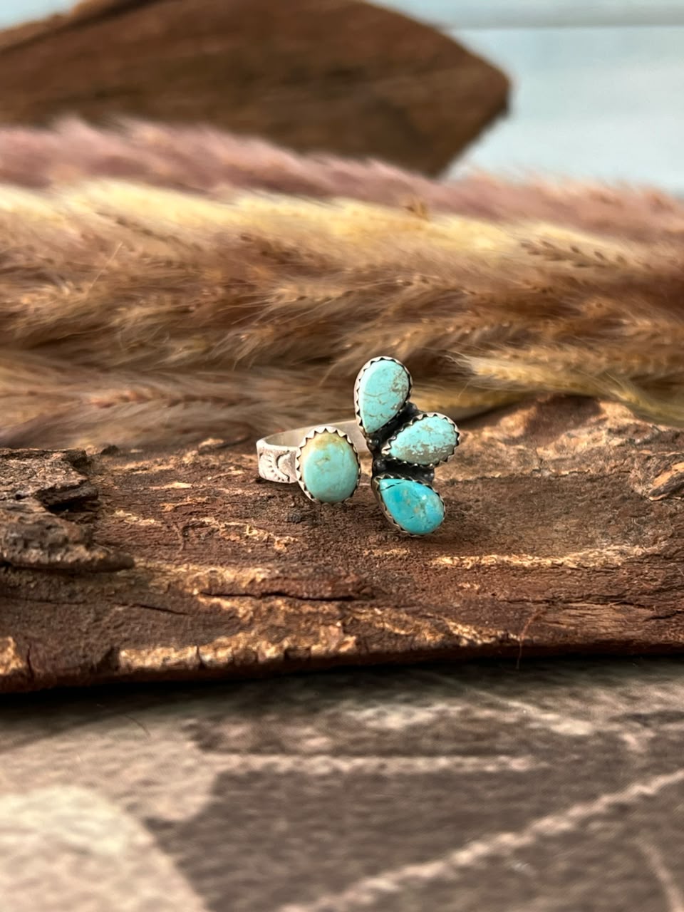 Handmade Sterling Silver Number 8 Turquoise Collection: Adjustable Ring Signed Nizhoni
