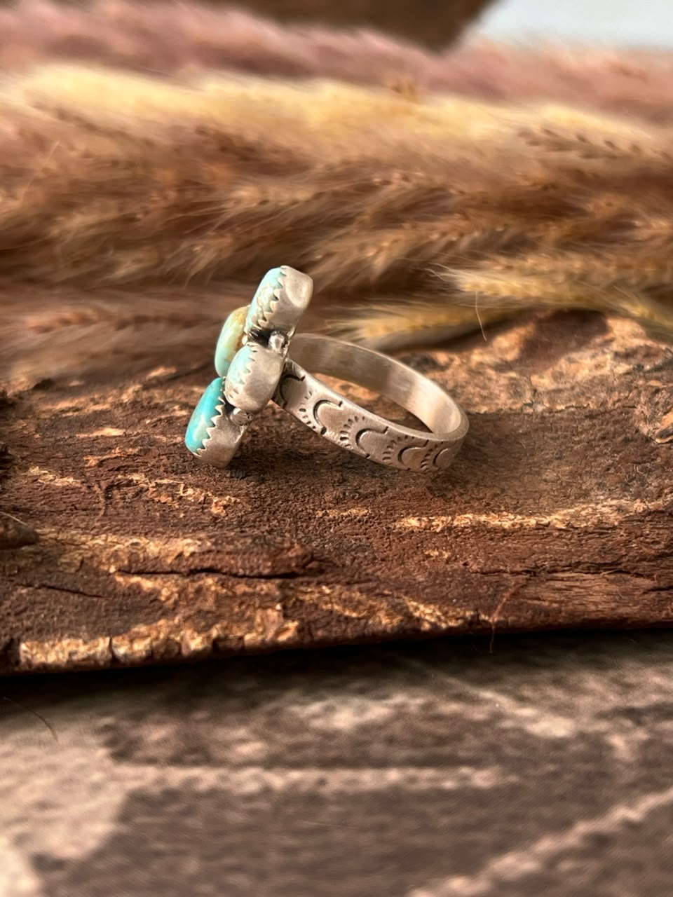 Handmade Sterling Silver Number 8 Turquoise Collection: Adjustable Ring Signed Nizhoni