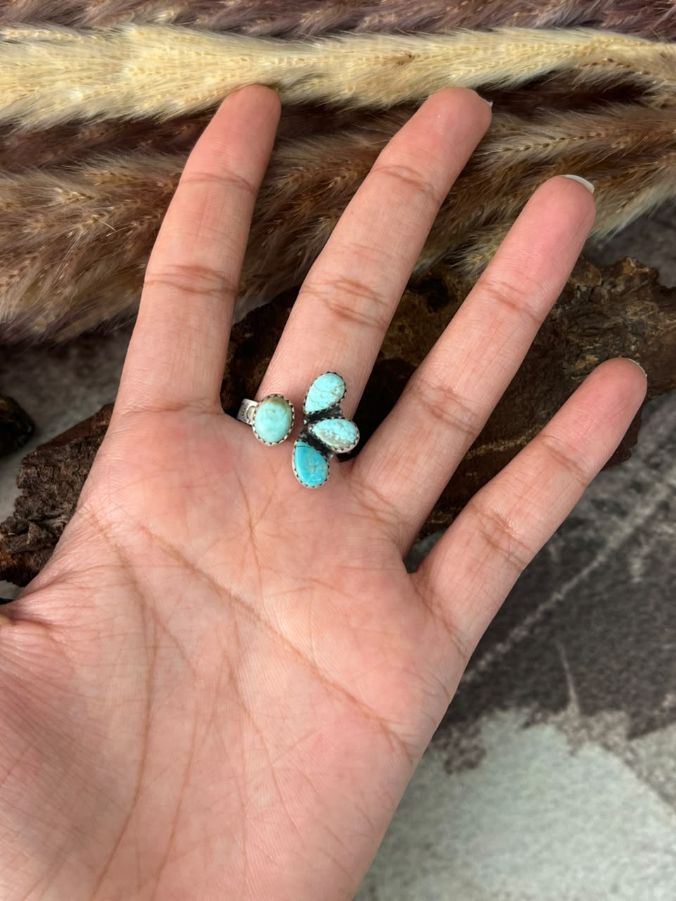 Handmade Sterling Silver Number 8 Turquoise Collection: Adjustable Ring Signed Nizhoni