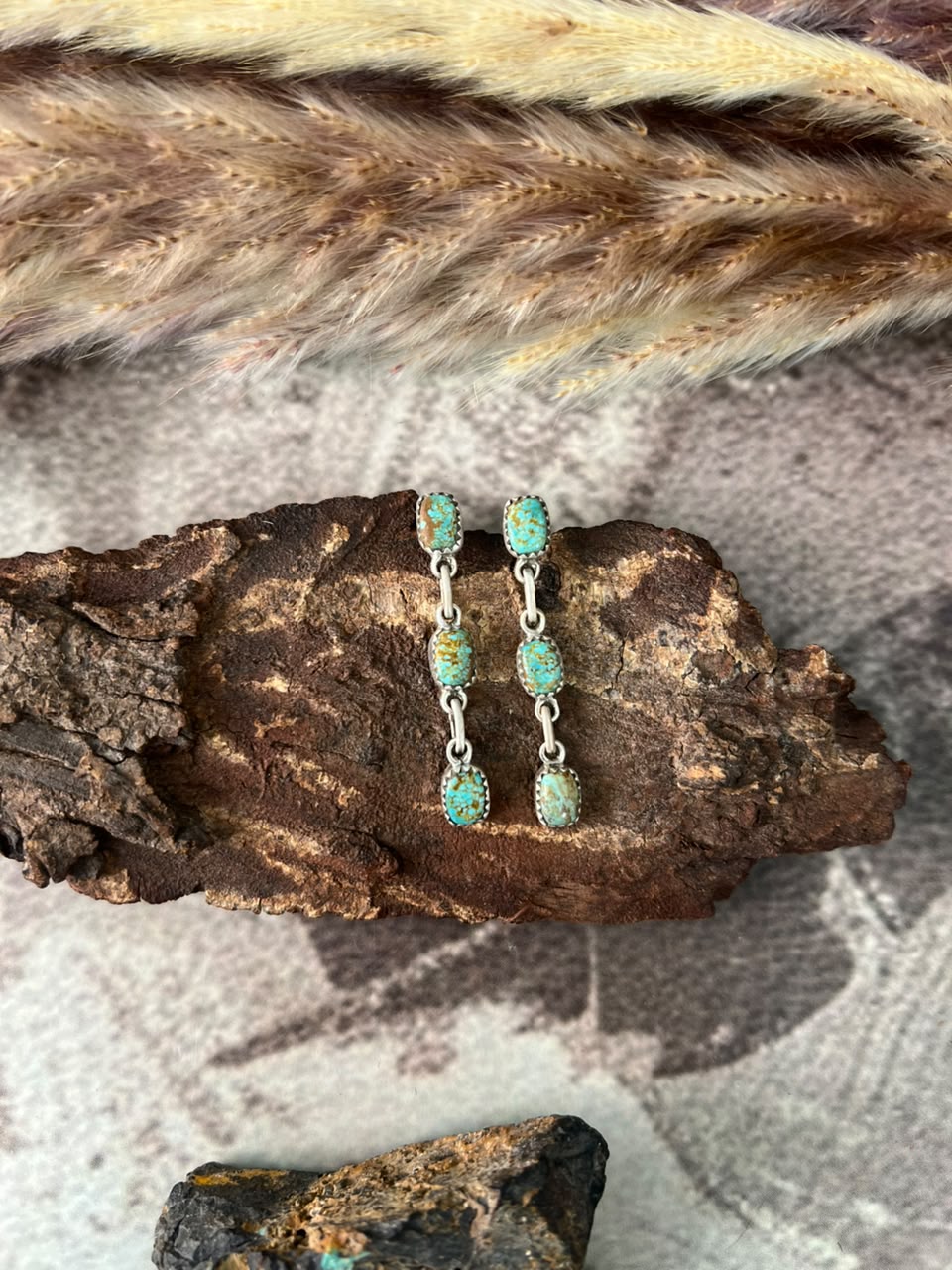 Handmade Sterling Silver Number 8 Turquoise Collection: Post Dangle Earrings Signed Nizhoni
