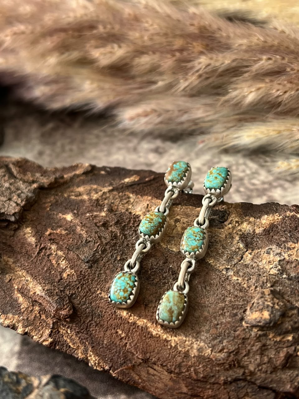 Handmade Sterling Silver Number 8 Turquoise Collection: Post Dangle Earrings Signed Nizhoni