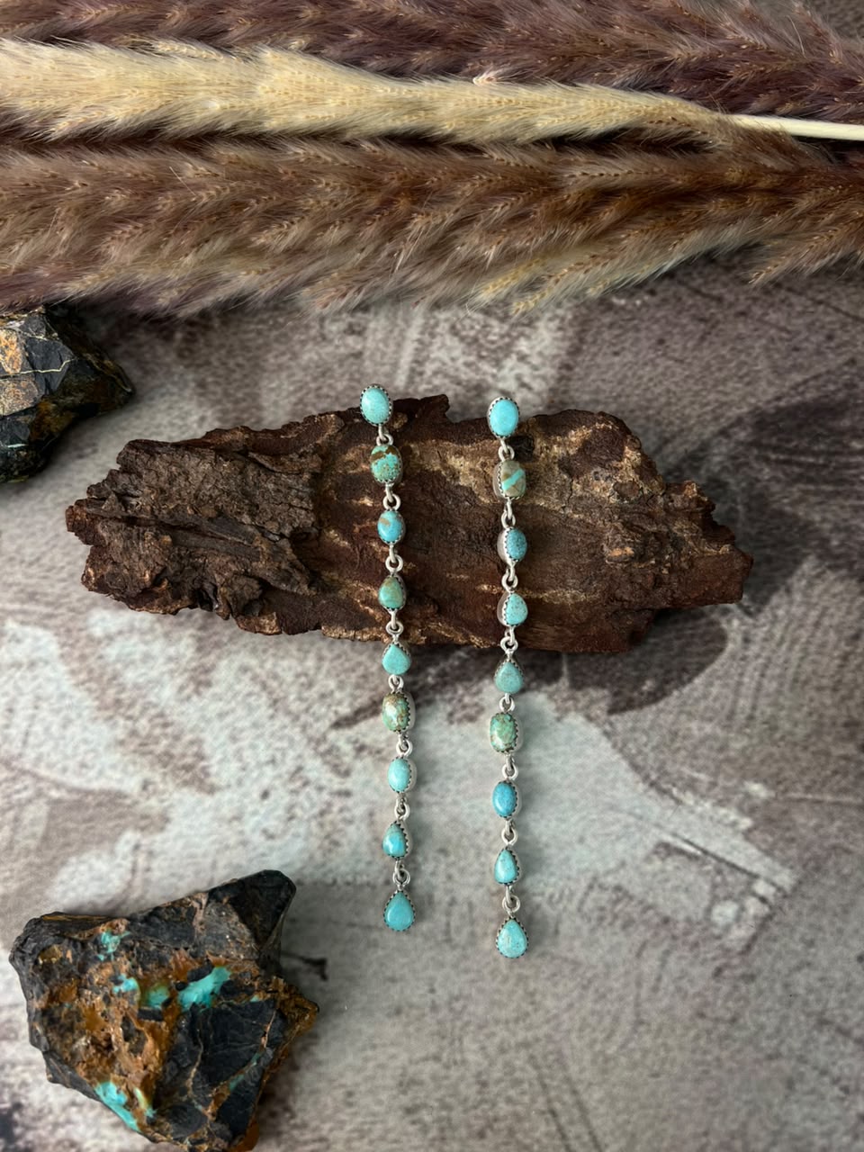 Handmade Sterling Silver Number 8 Turquoise Collection: Post Dangle Earrings Signed Nizhoni