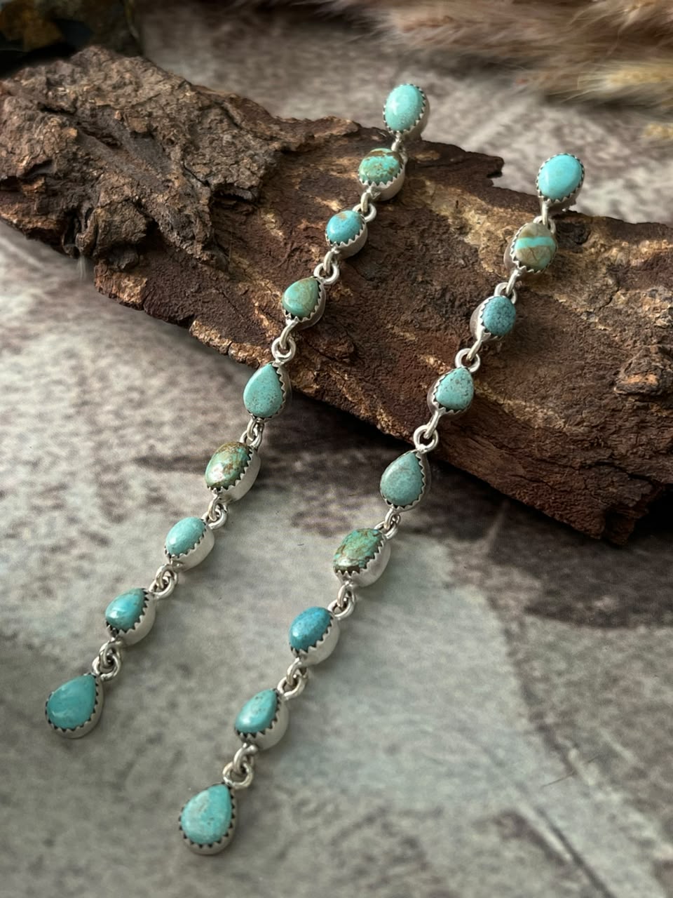 Handmade Sterling Silver Number 8 Turquoise Collection: Post Dangle Earrings Signed Nizhoni