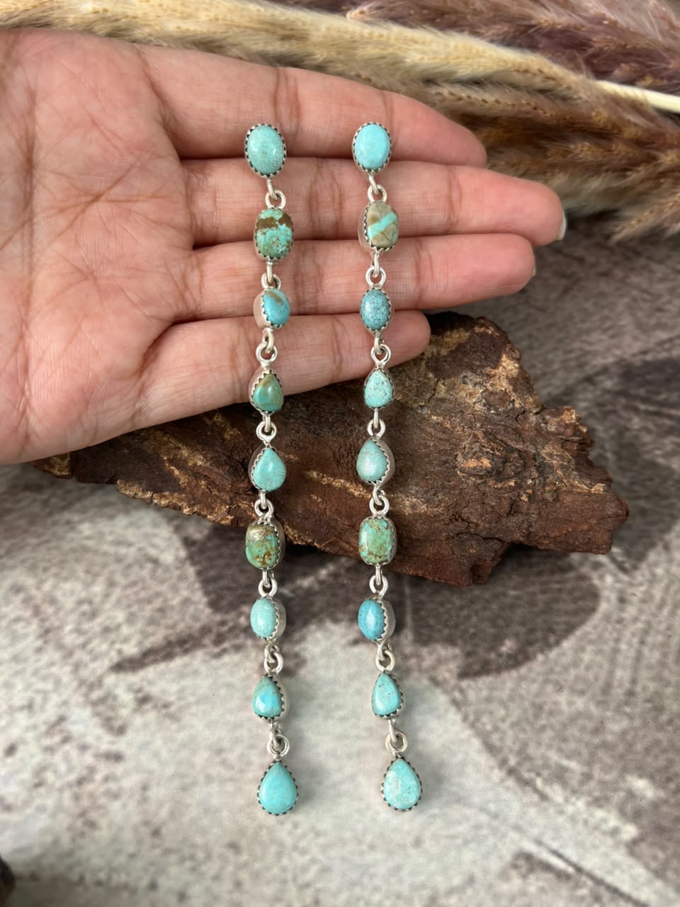 Handmade Sterling Silver Number 8 Turquoise Collection: Post Dangle Earrings Signed Nizhoni