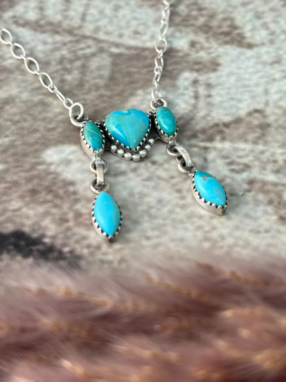 Handmade Sterling Silver Kingman Turquoise Heart Necklace Signed Nizhoni