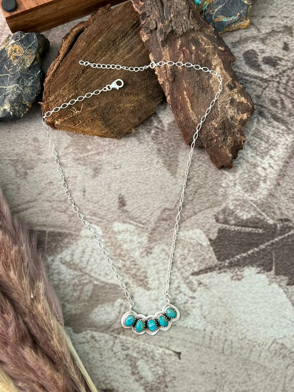 Handmade Sterling Silver Kingman Turquoise Necklace Signed Nizhoni