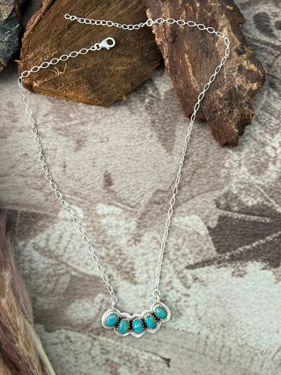 Handmade Sterling Silver Kingman Turquoise Necklace Signed Nizhoni