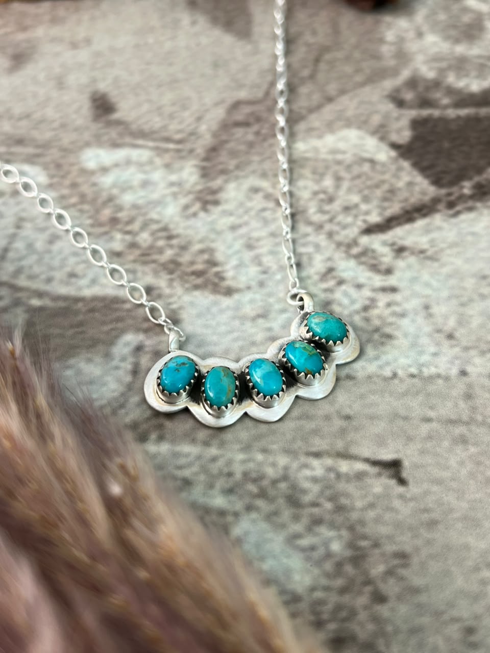 Handmade Sterling Silver Kingman Turquoise Necklace Signed Nizhoni