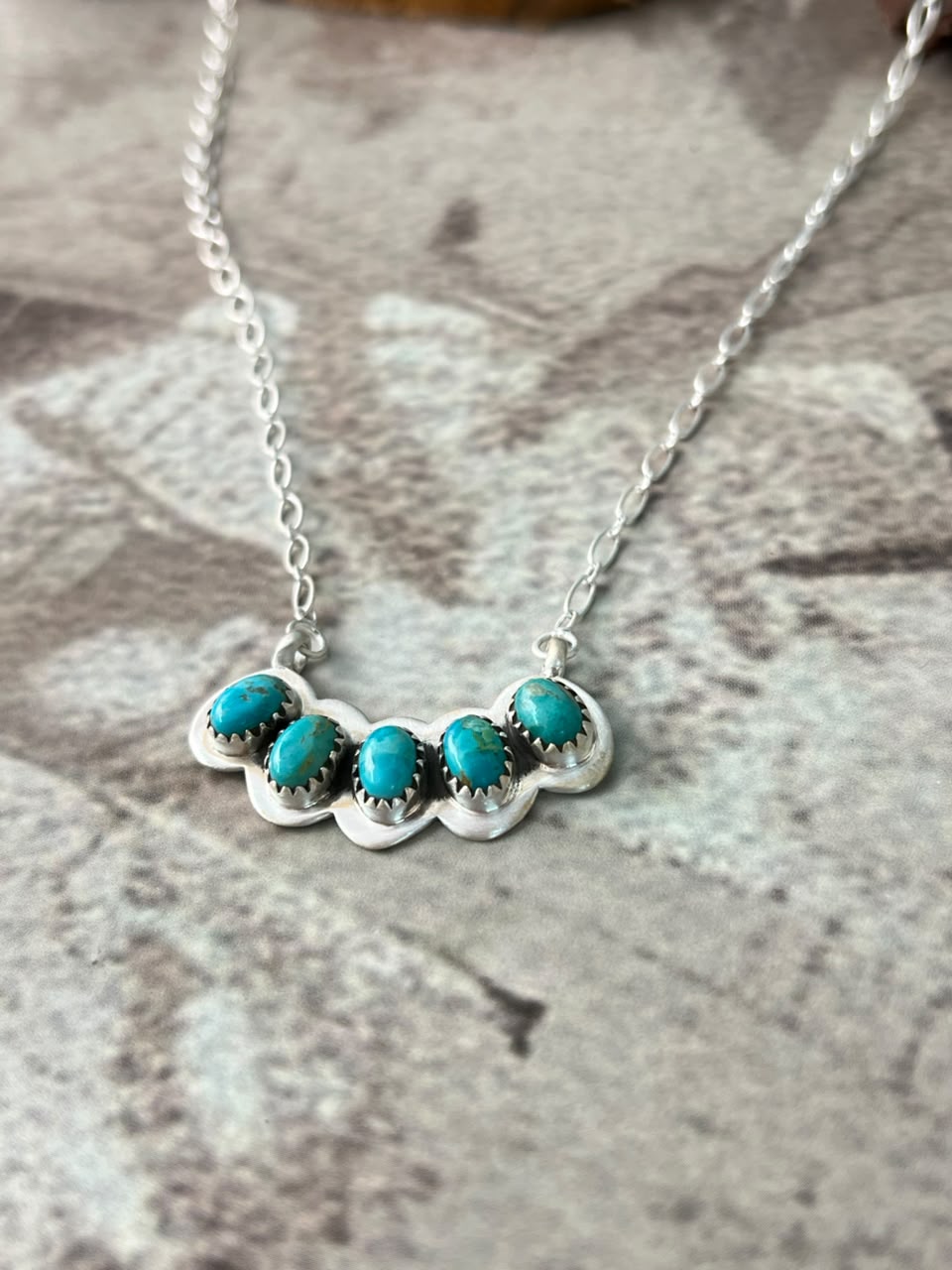 Handmade Sterling Silver Kingman Turquoise Necklace Signed Nizhoni