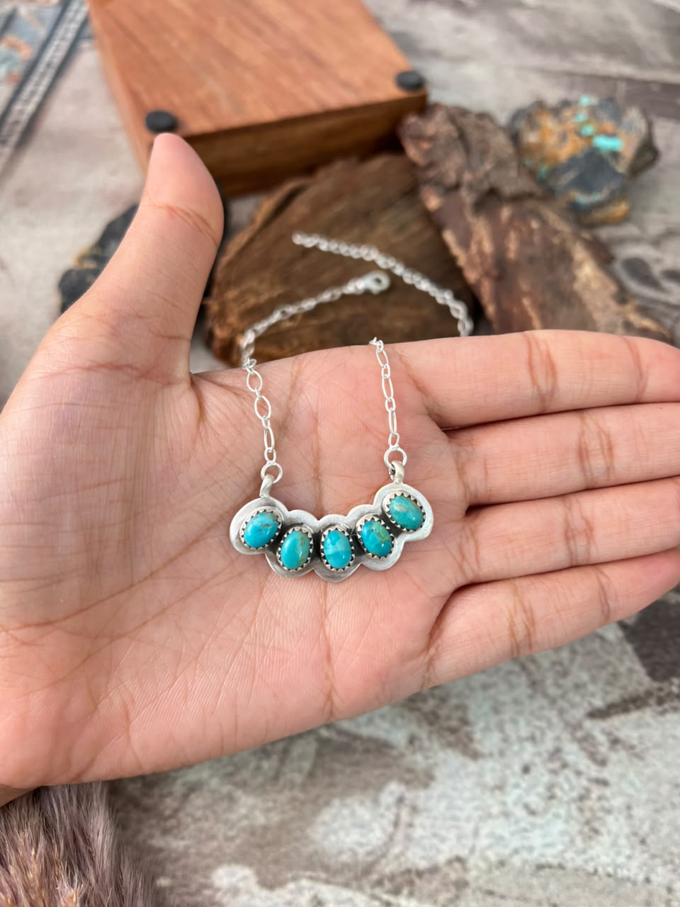 Handmade Sterling Silver Kingman Turquoise Necklace Signed Nizhoni