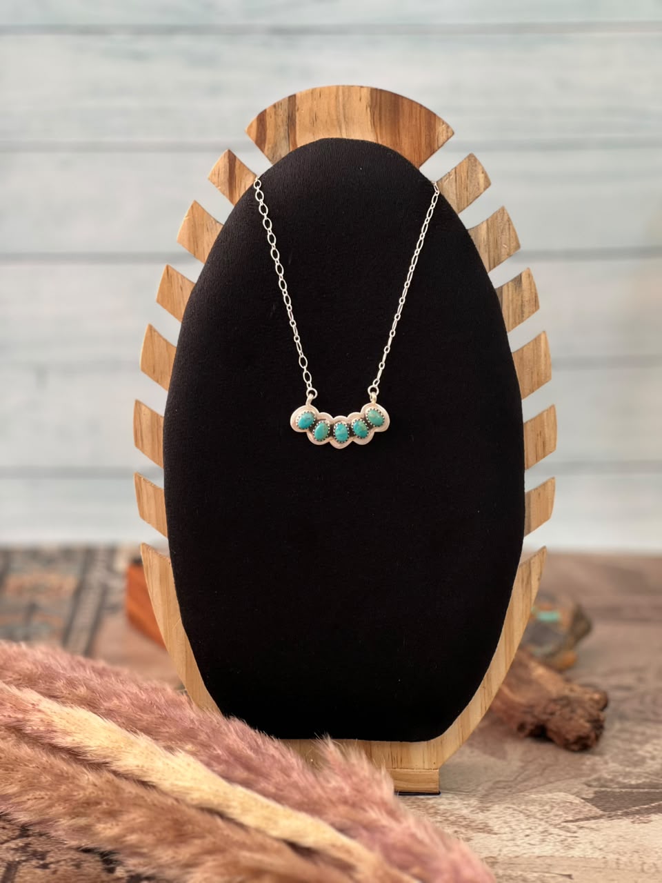 Handmade Sterling Silver Kingman Turquoise Necklace Signed Nizhoni