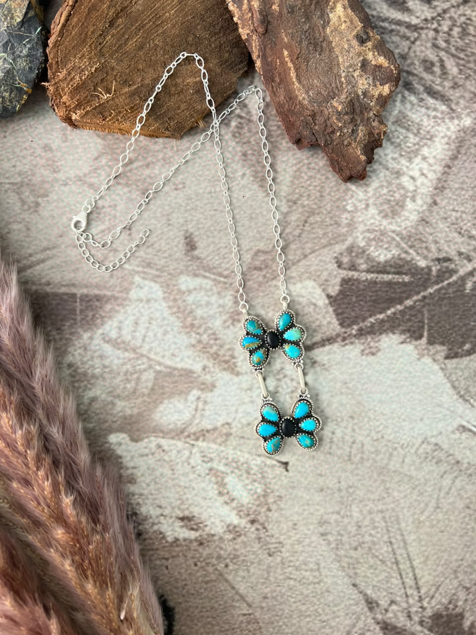 Handmade Sterling Silver Kingman Turquoise and White Buffalo Necklace Signed Nizhoni