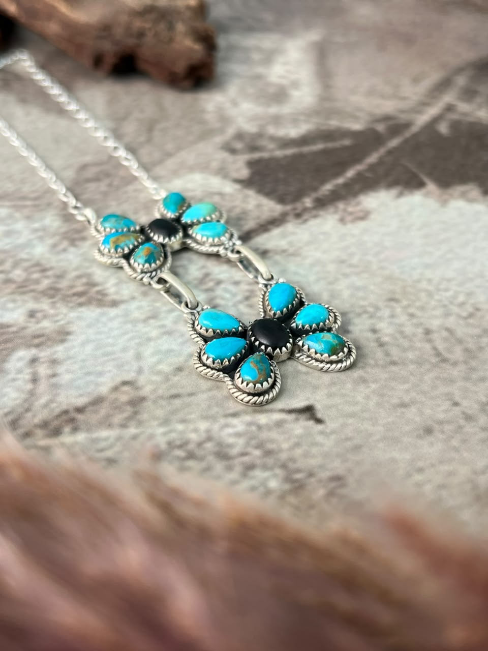 Handmade Sterling Silver Kingman Turquoise and White Buffalo Necklace Signed Nizhoni