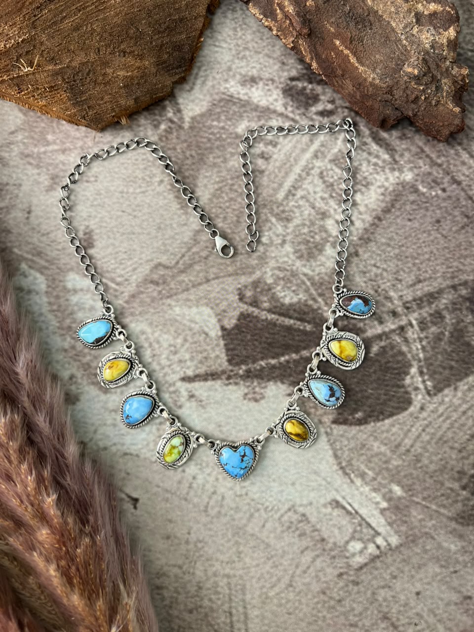 Handmade Sterling Silver Palomino with Golden Hills Turquoise Necklace Signed Nizhoni