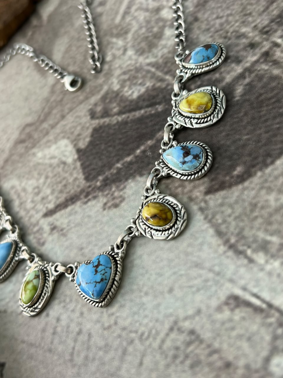 Handmade Sterling Silver Palomino with Golden Hills Turquoise Necklace Signed Nizhoni
