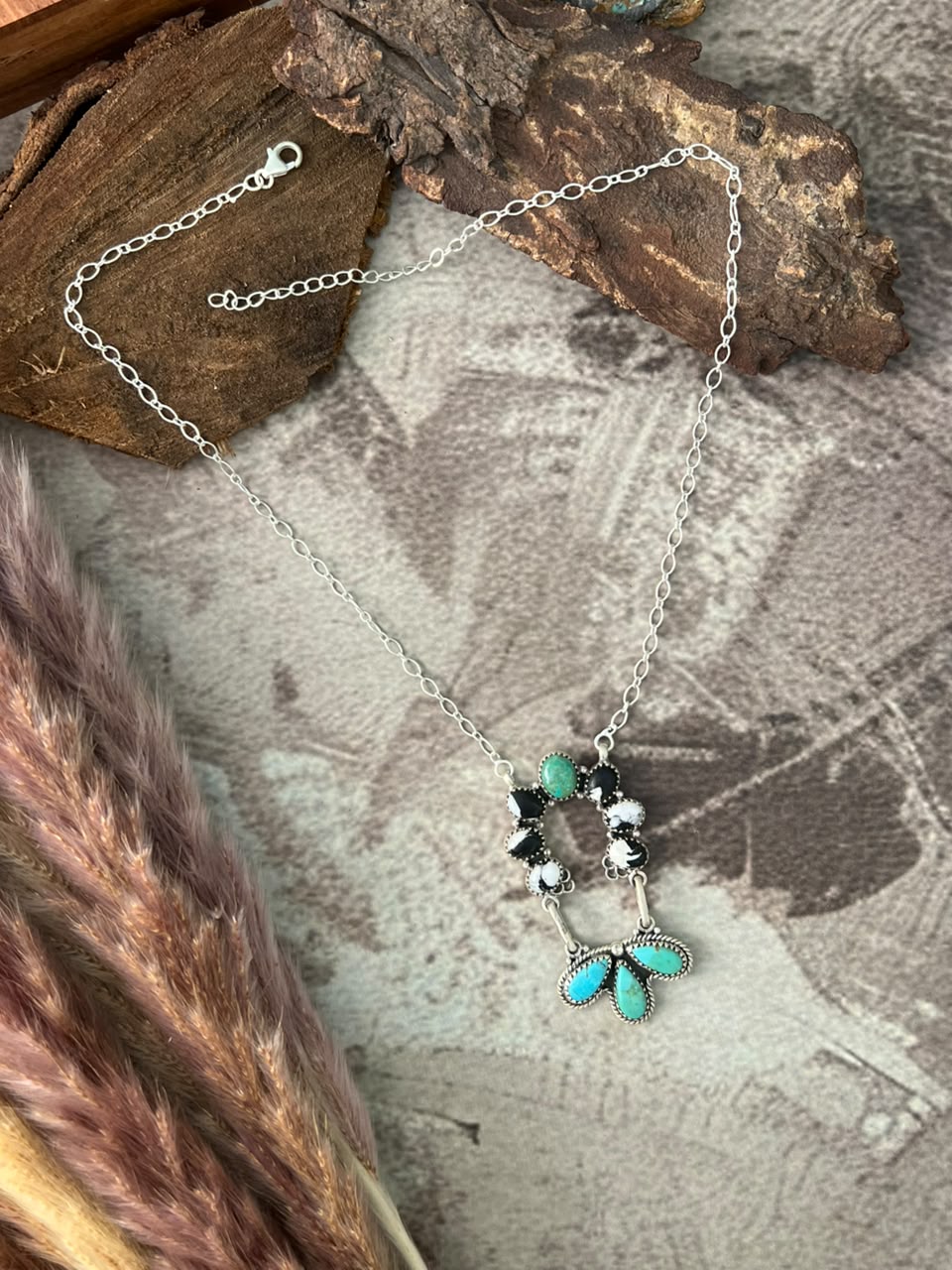 Handmade Sterling Silver Kingman Turquoise and White Buffalo Necklace Signed Nizhoni
