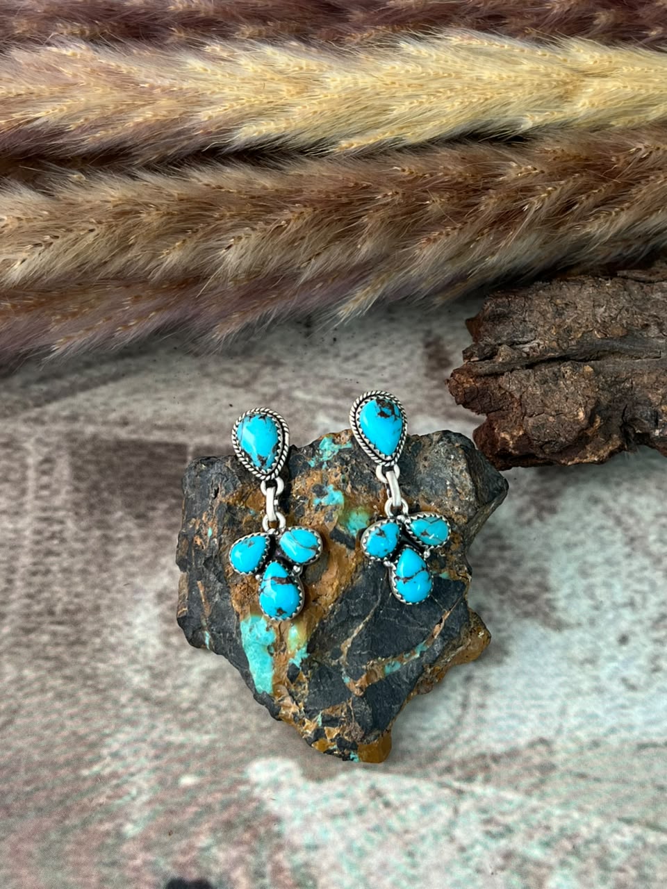 Handmade Sterling Silver Egyptian Turquoise Post Dangle Earrings Signed Nizhoni