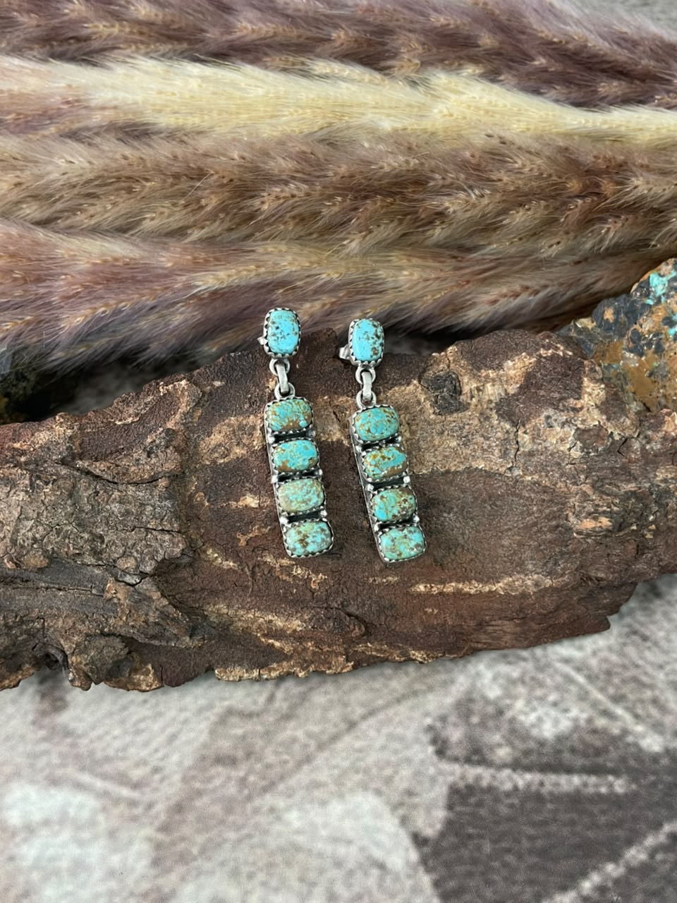 Handmade Sterling Silver Number 8 Turquoise Collection: Post Dangle Earrings Signed Nizhoni