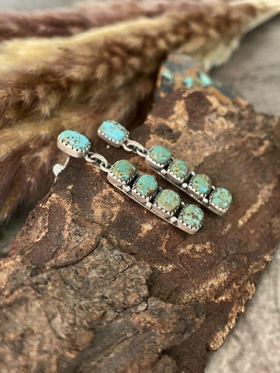 Handmade Sterling Silver Number 8 Turquoise Collection: Post Dangle Earrings Signed Nizhoni