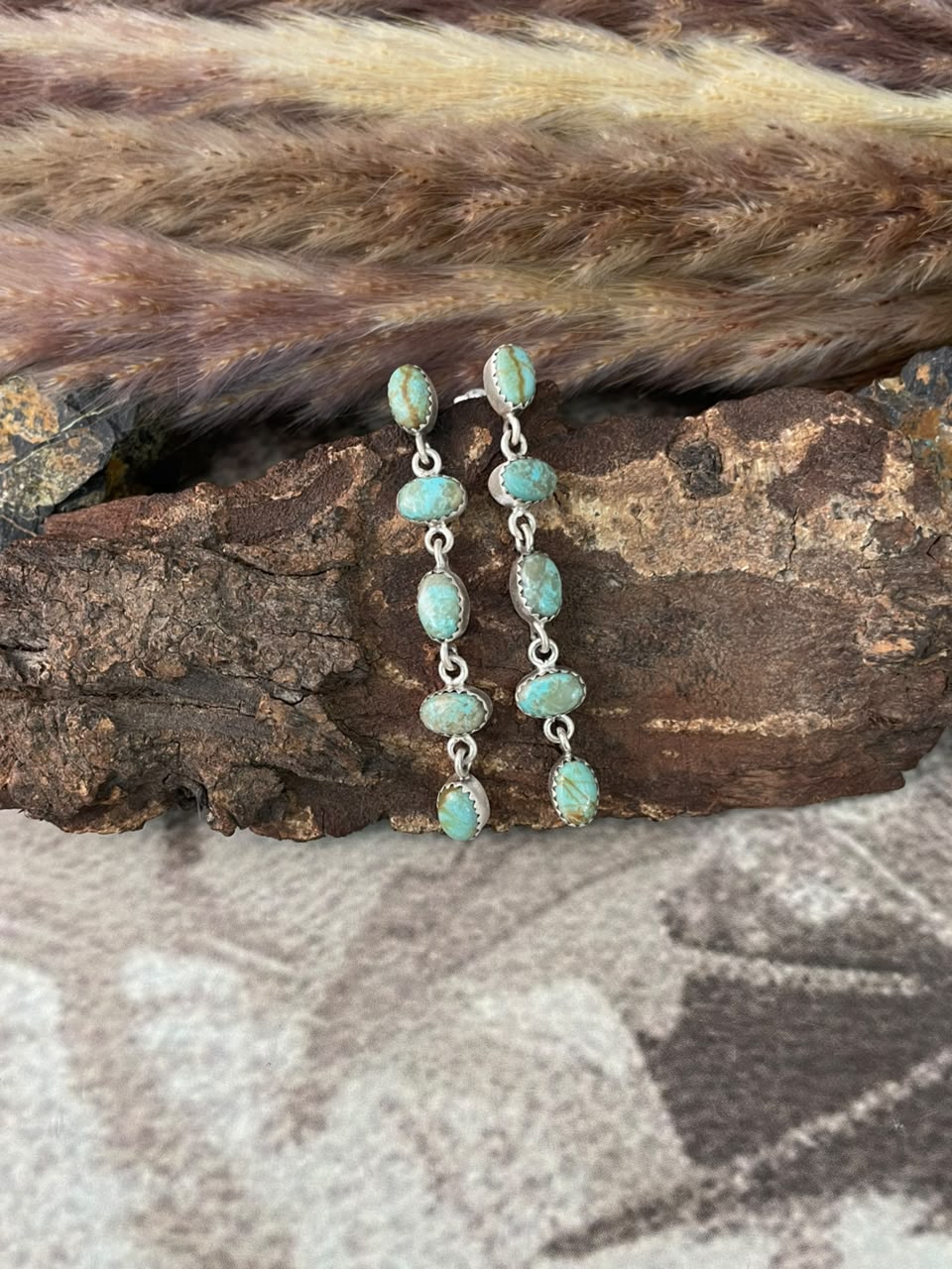 Handmade Sterling Silver Number 8 Turquoise Collection: Post Dangle Earrings Signed Nizhoni