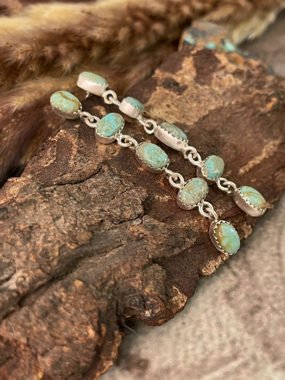 Handmade Sterling Silver Number 8 Turquoise Collection: Post Dangle Earrings Signed Nizhoni