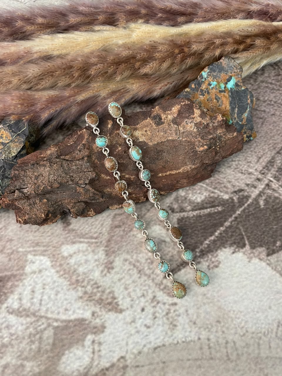 Handmade Sterling Silver Number 8 Turquoise Collection: Post Dangle Earrings Signed Nizhoni