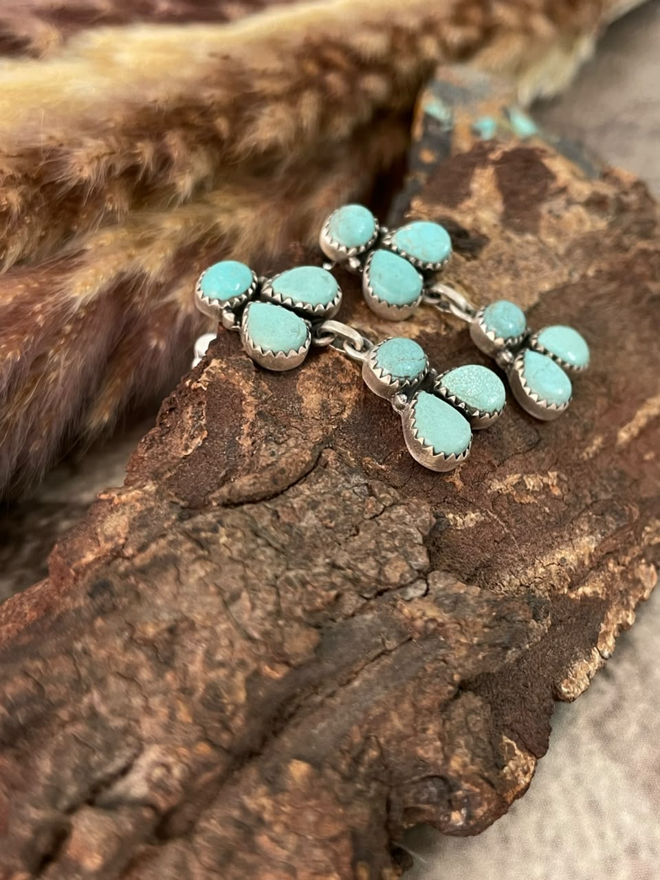 Handmade Sterling Silver Number 8 Turquoise Collection: Post Dangle Earrings Signed Nizhoni