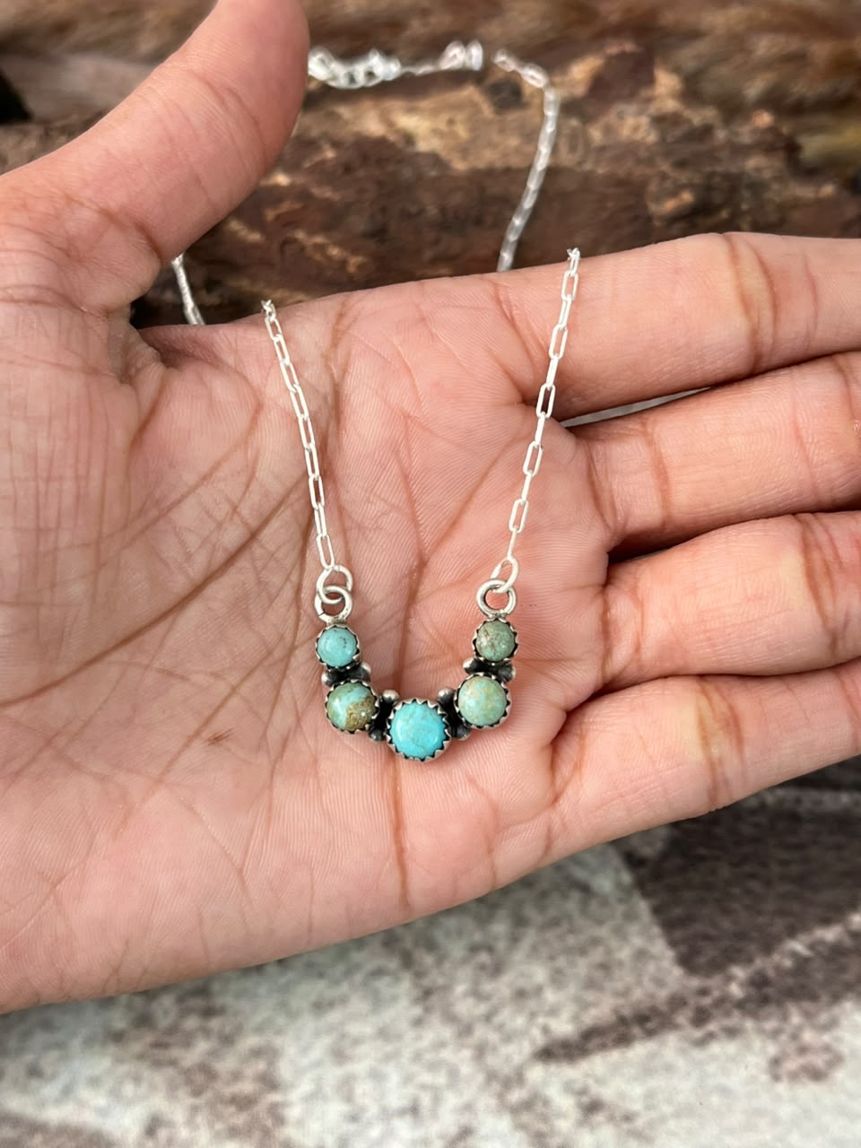 Handmade Sterling Silver Number 8 Turquoise Collection: Necklace Signed Nizhoni