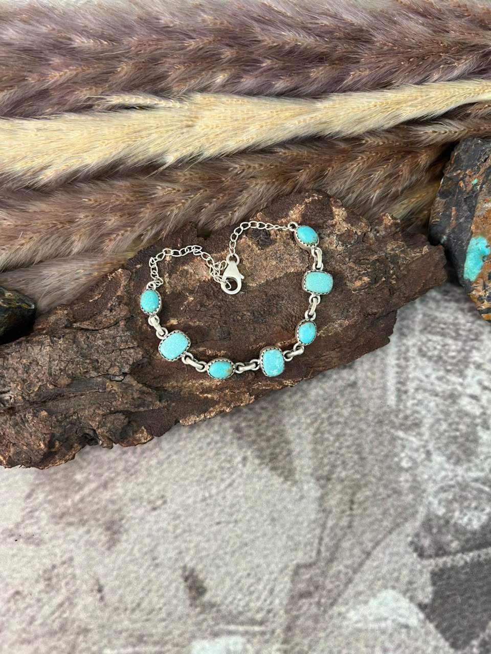 Handmade Sterling Silver Number 8 Turquoise Collection: Chain Bracelet Signed Nizhoni