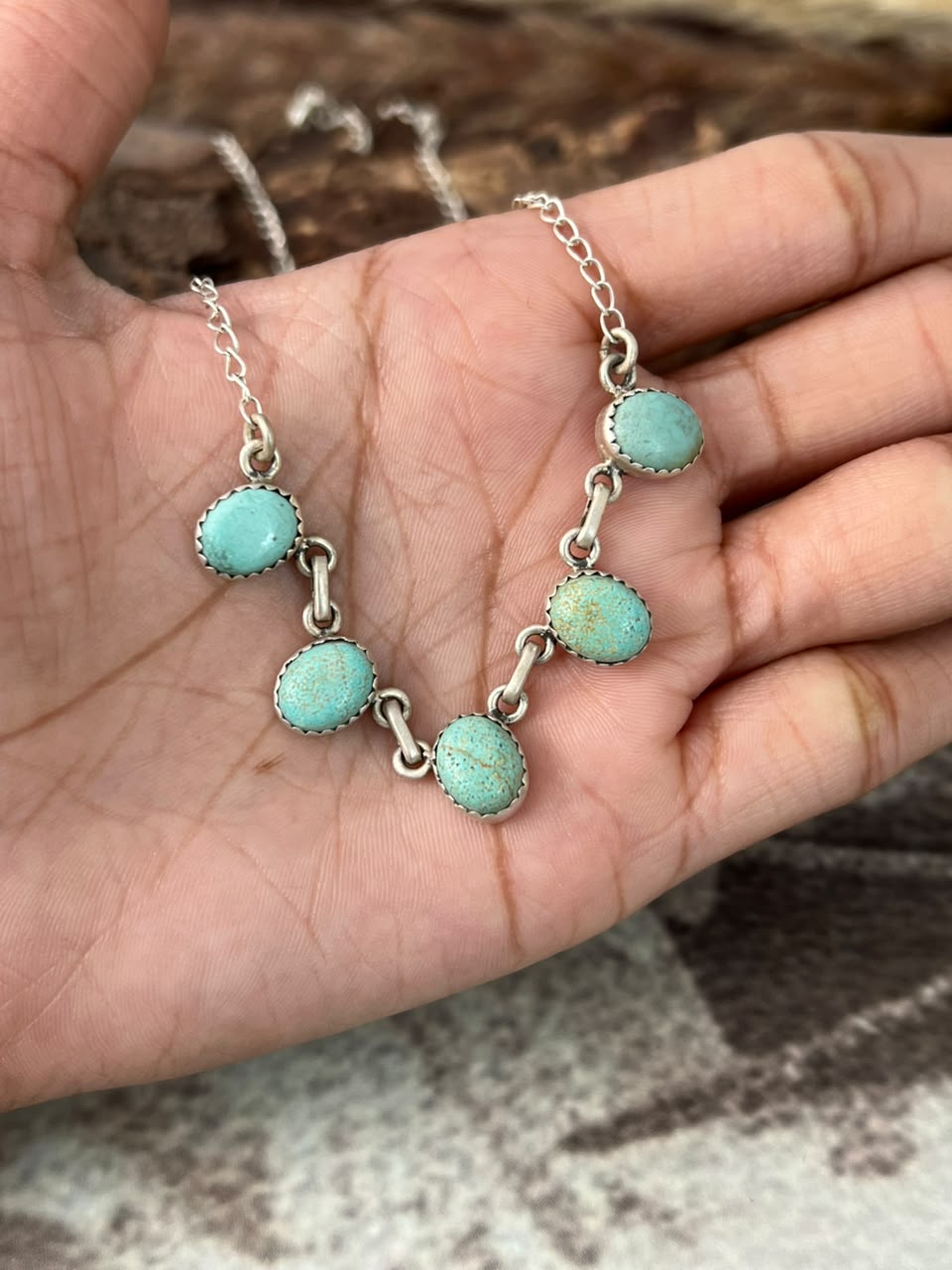 Handmade Sterling Silver Number 8 Turquoise Collection: Necklace Signed Nizhoni