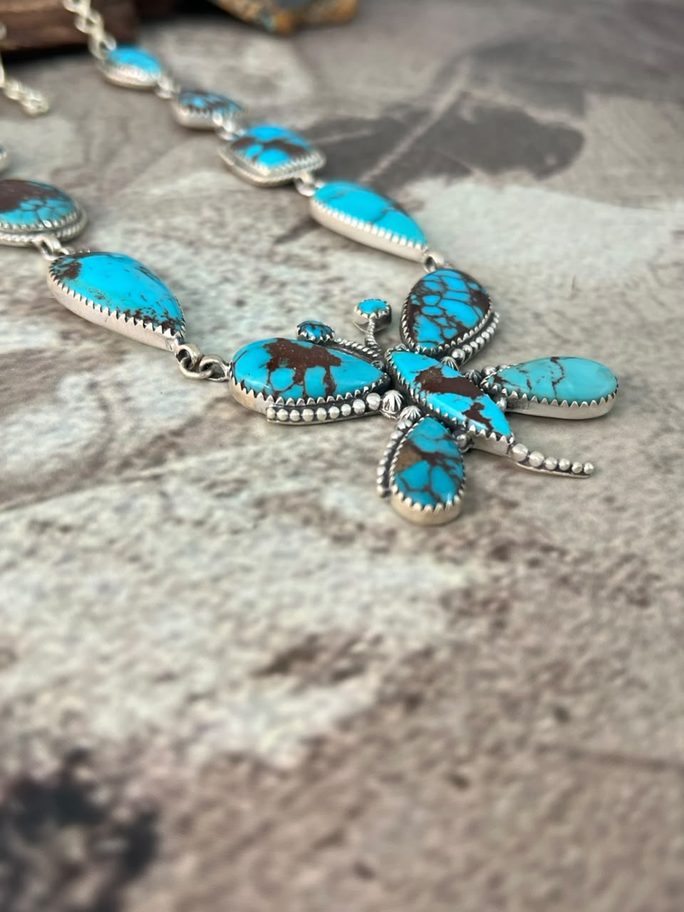 Handmade Sterling Silver Egyptian Turquoise Butterfly Necklace Signed Nizhoni