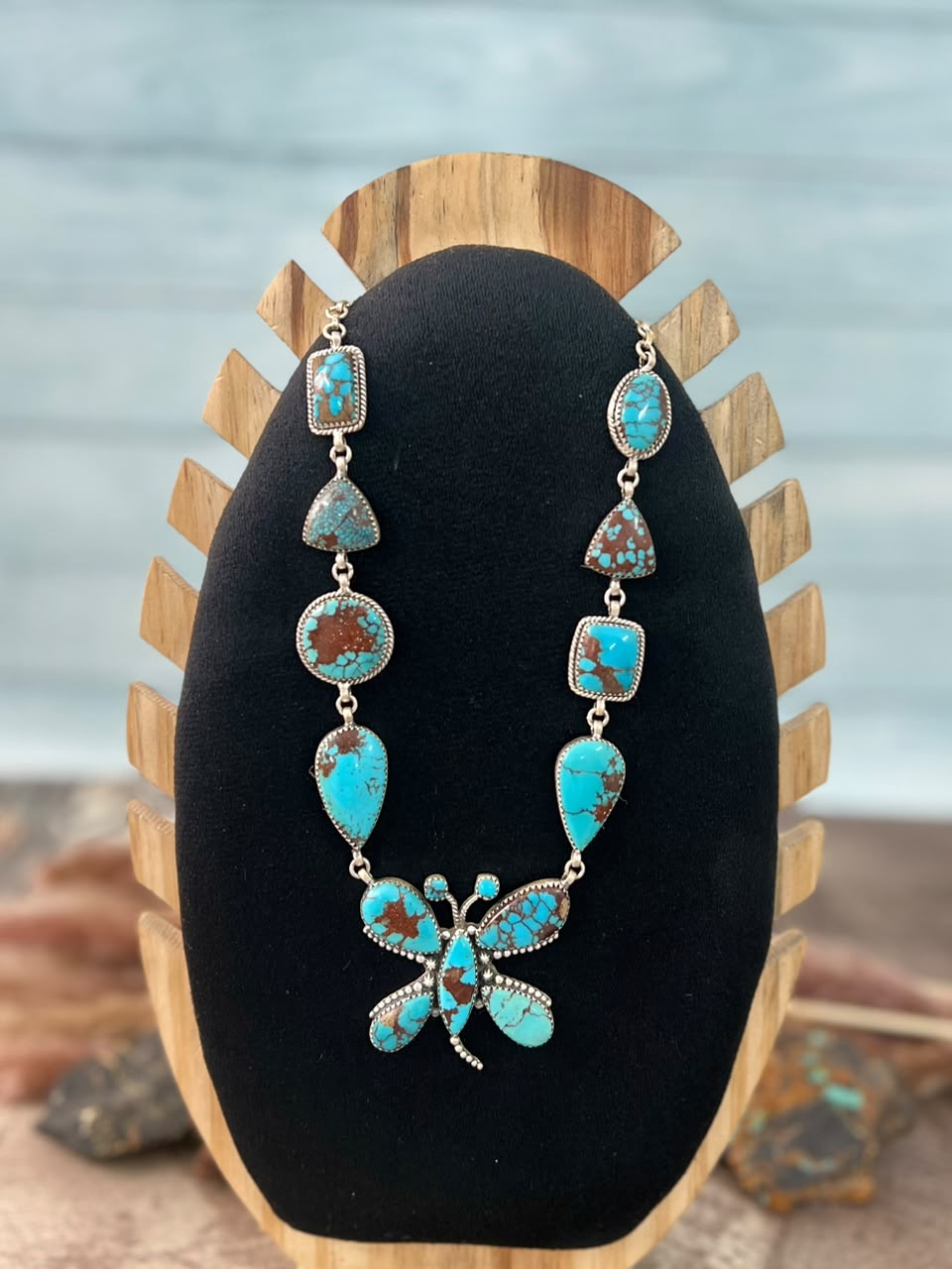 Handmade Sterling Silver Egyptian Turquoise Butterfly Necklace Signed Nizhoni