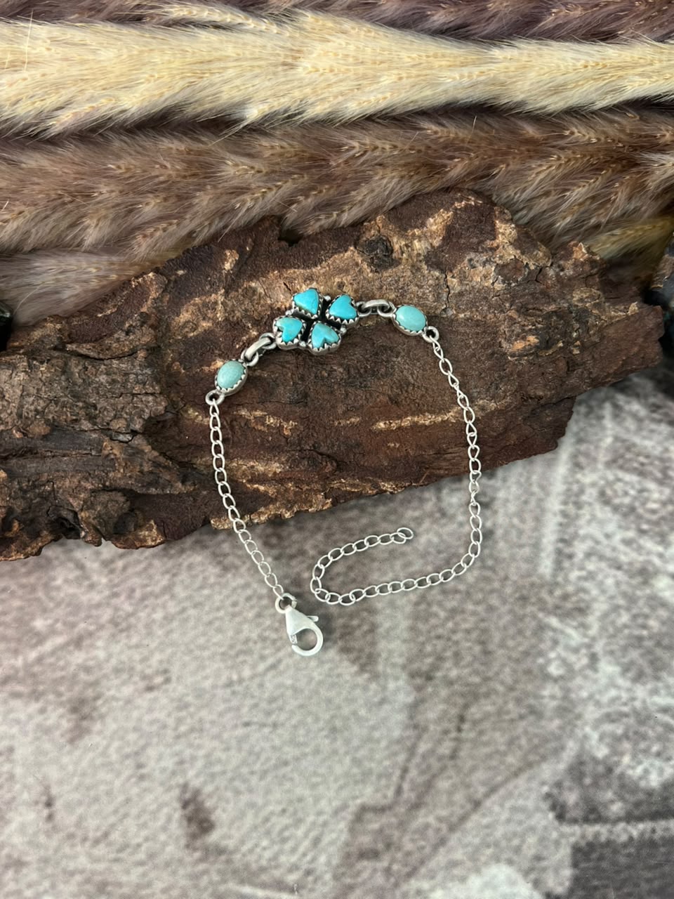 Handmade Sterling Silver Number 8 Turquoise Collection: Chain Bracelet Signed Nizhoni