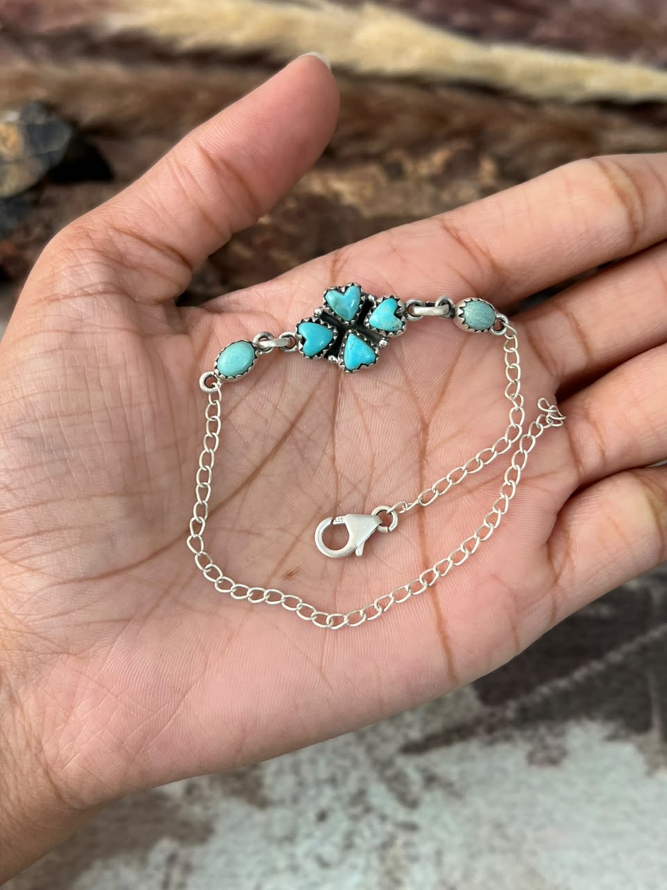 Handmade Sterling Silver Number 8 Turquoise Collection: Chain Bracelet Signed Nizhoni