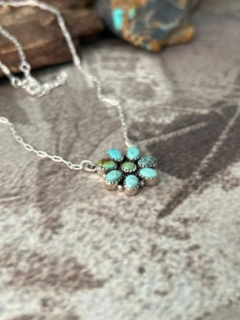 Handmade Sterling Silver Number 8 Turquoise Collection: Necklace Signed Nizhoni