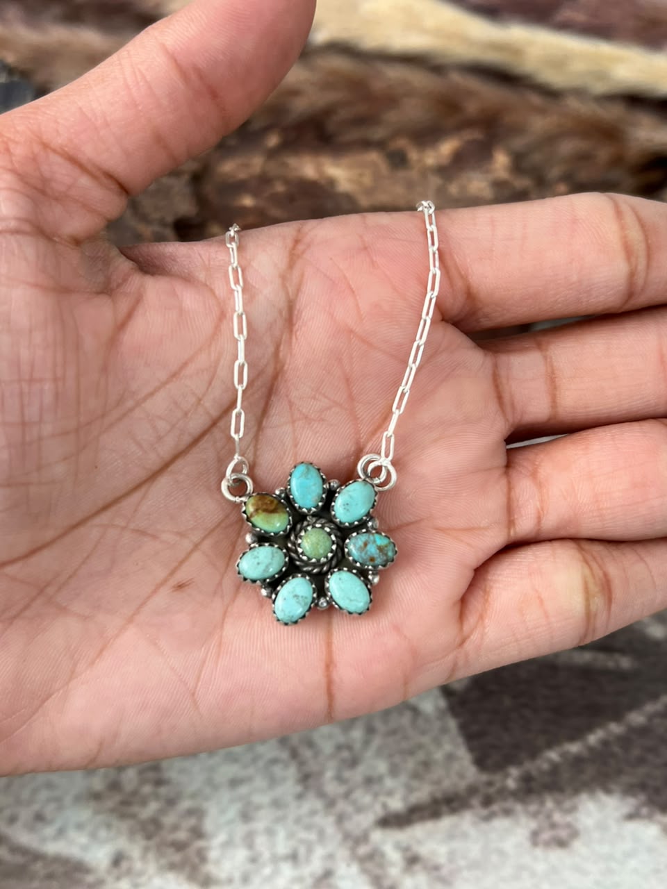 Handmade Sterling Silver Number 8 Turquoise Collection: Necklace Signed Nizhoni