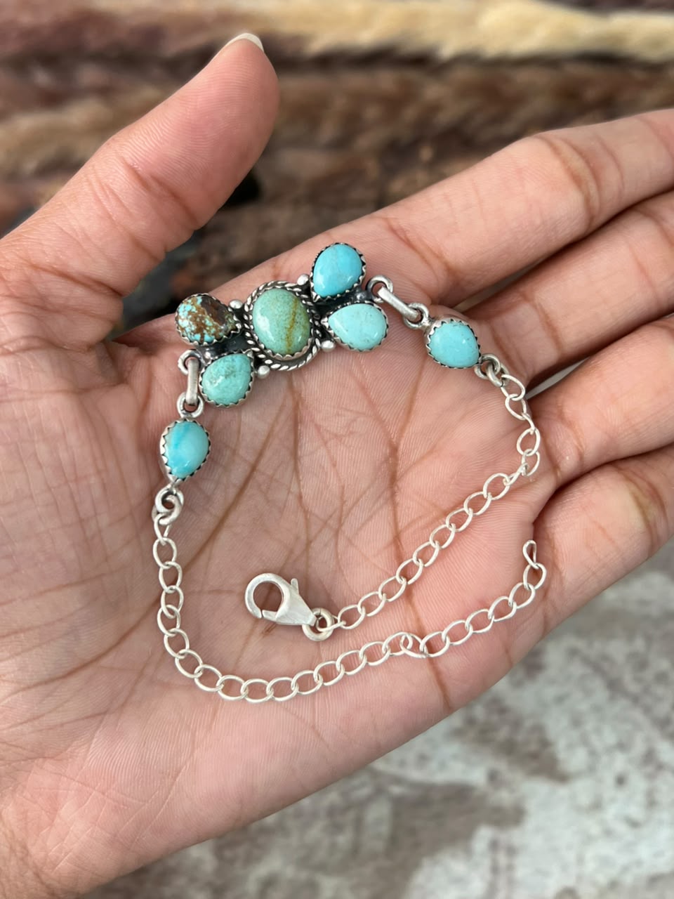 Handmade Sterling Silver Number 8 Turquoise Collection: Chain Bracelet Signed Nizhoni