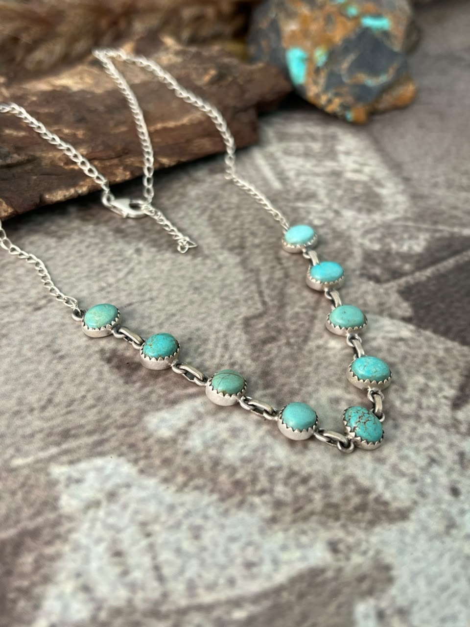 Handmade Sterling Silver Number 8 Turquoise Collection: Necklace Signed Nizhoni