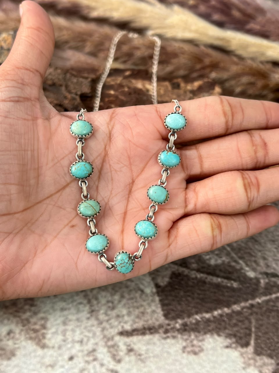 Handmade Sterling Silver Number 8 Turquoise Collection: Necklace Signed Nizhoni