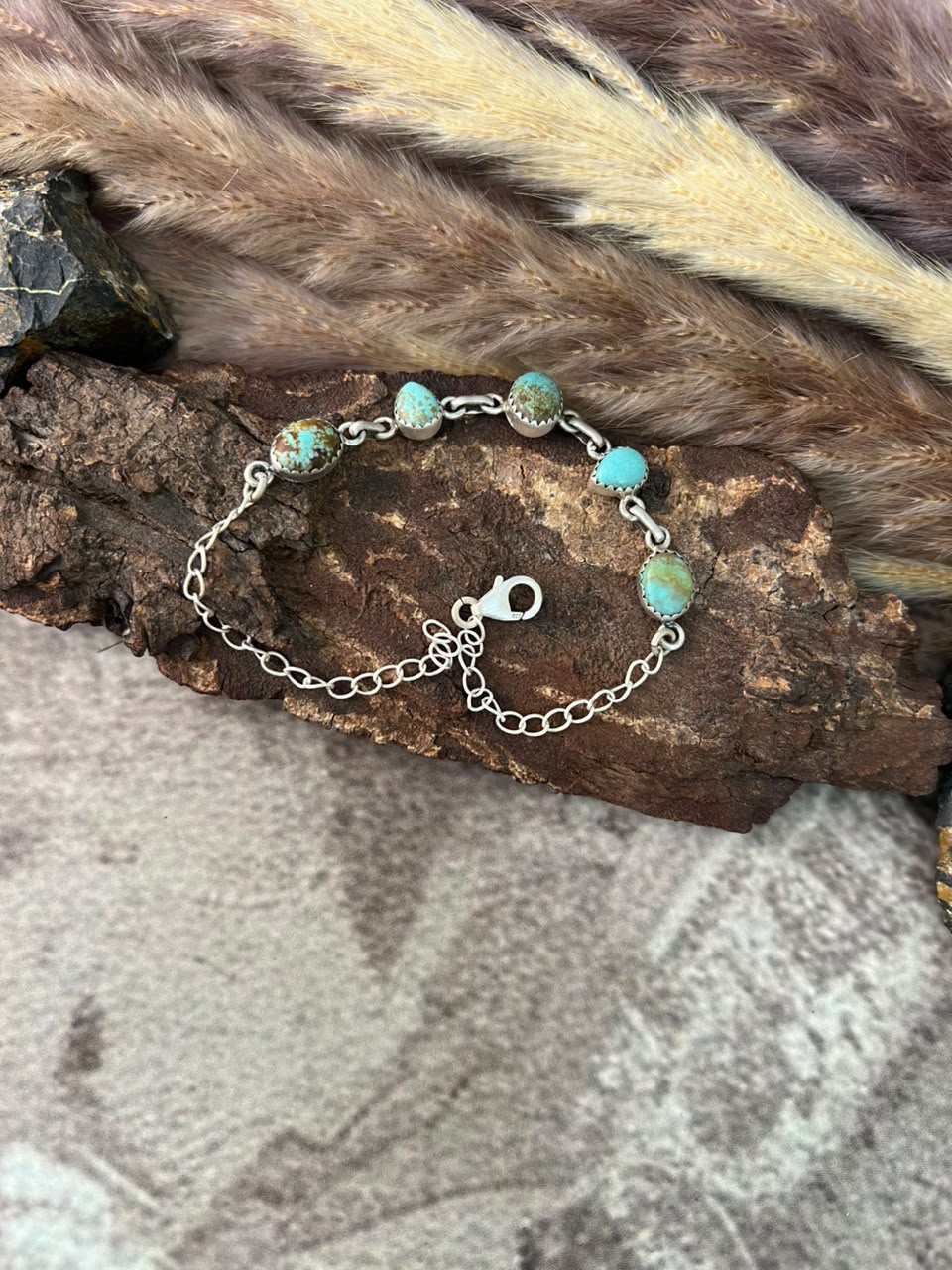 Handmade Sterling Silver Number 8 Turquoise Collection: Chain Bracelet Signed Nizhoni