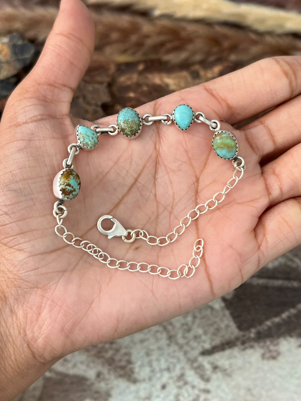 Handmade Sterling Silver Number 8 Turquoise Collection: Chain Bracelet Signed Nizhoni