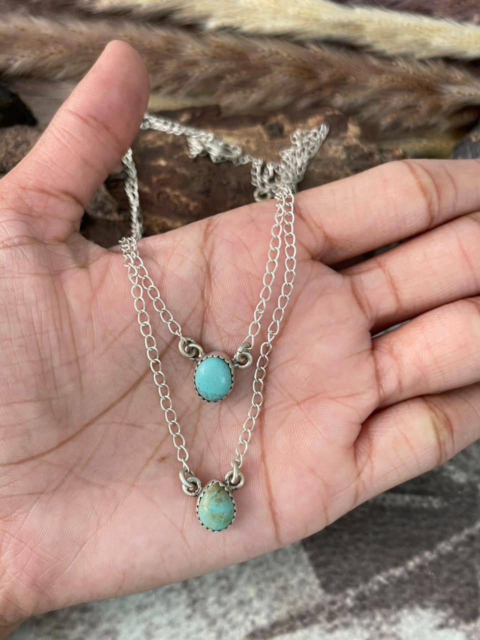 Handmade Sterling Silver Number 8 Turquoise Collection: Layered Necklace Signed Nizhoni