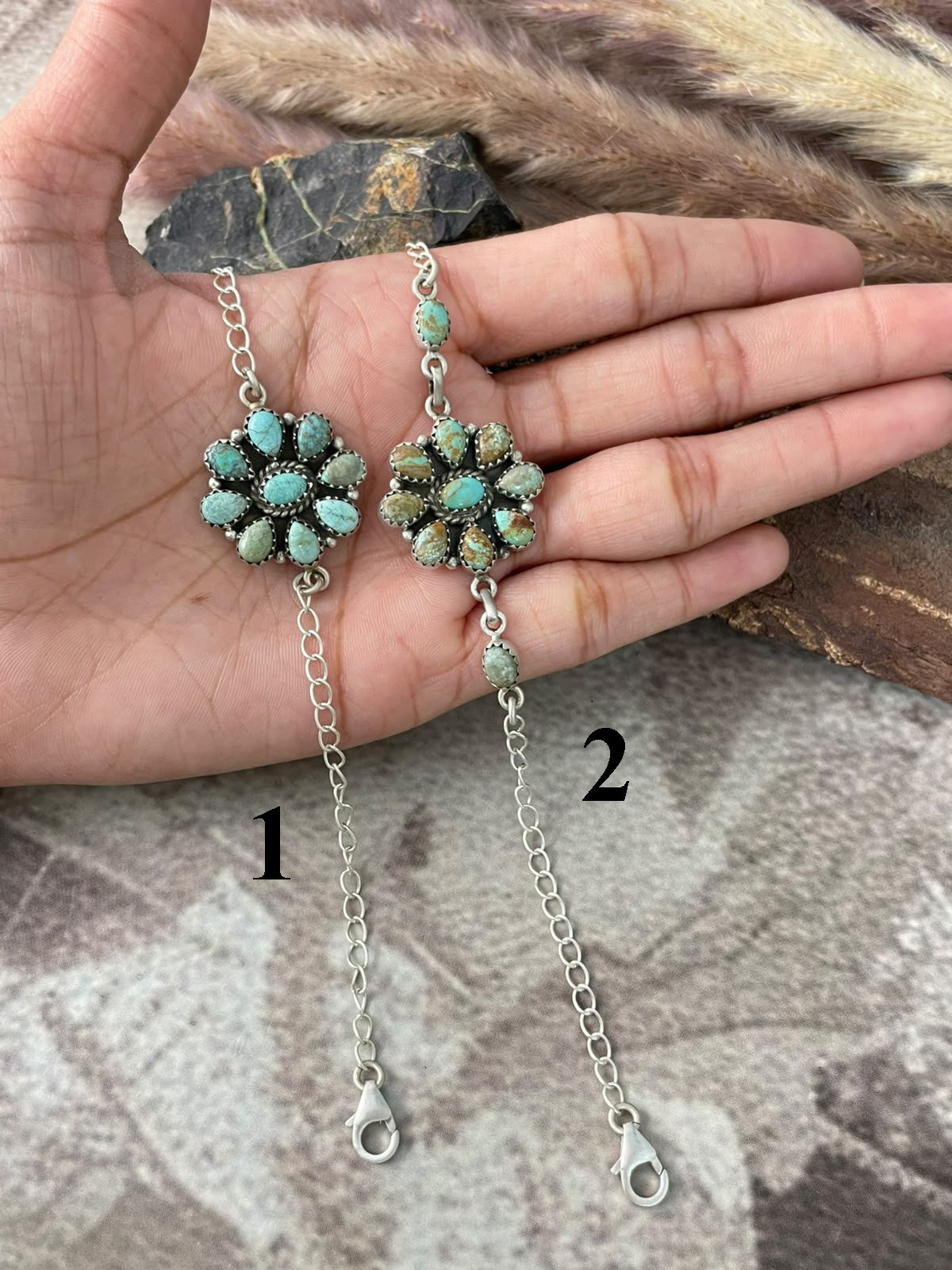 Handmade Sterling Silver Number 8 Turquoise Collection: Chain Bracelet Signed Nizhoni