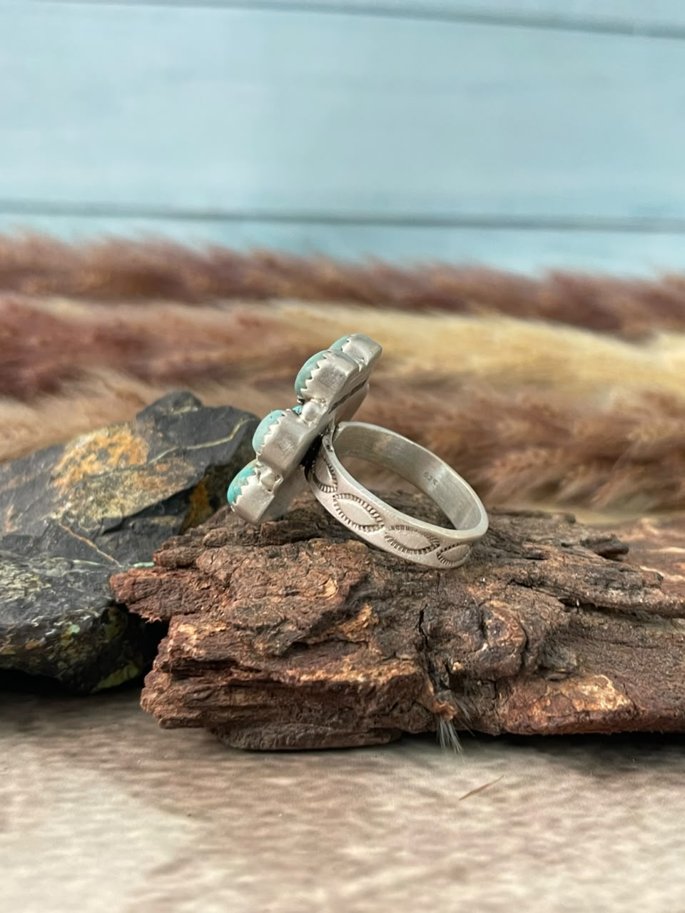 Handmade Sterling Silver Number 8 Turquoise Collection: Adjustable Ring Signed Nizhoni
