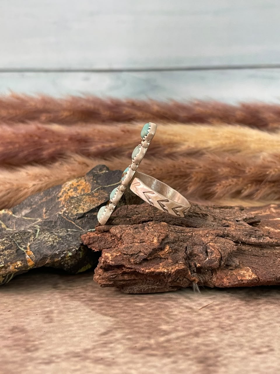 Handmade Sterling Silver Number 8 Turquoise Collection: Adjustable Ring Signed Nizhoni