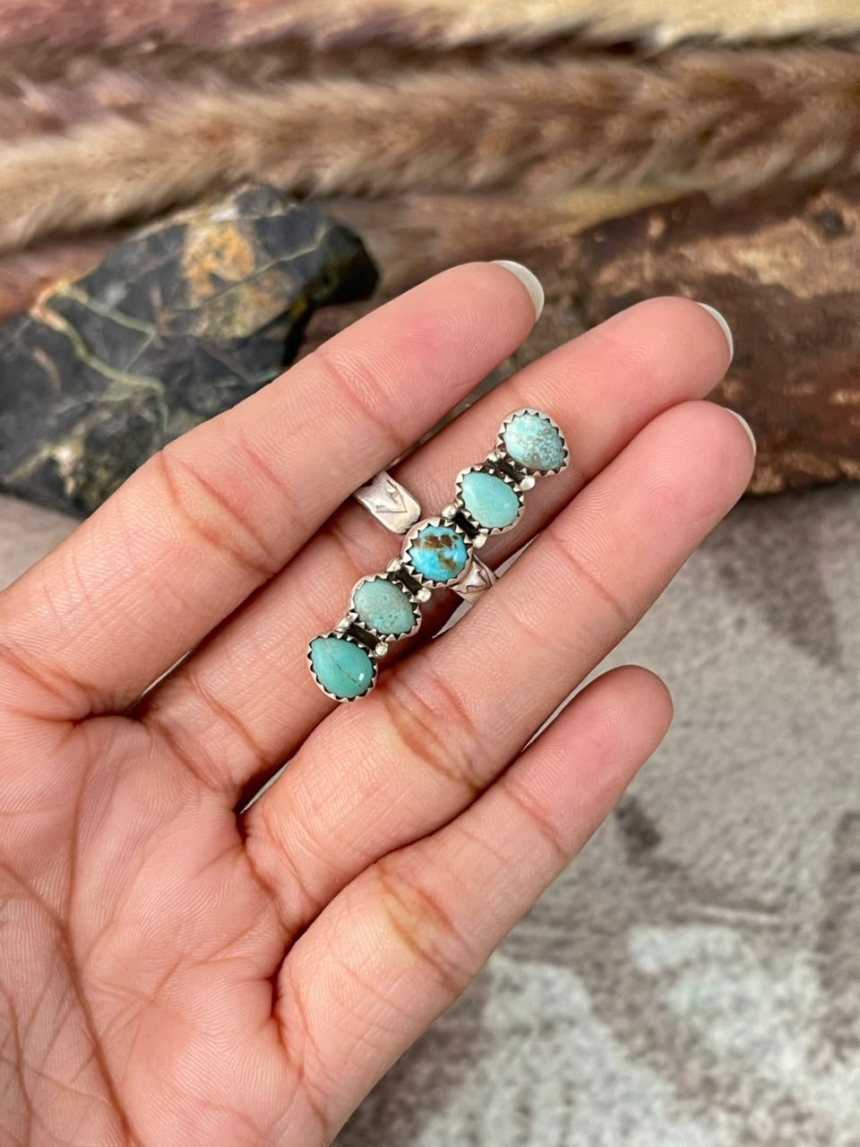 Handmade Sterling Silver Number 8 Turquoise Collection: Adjustable Ring Signed Nizhoni