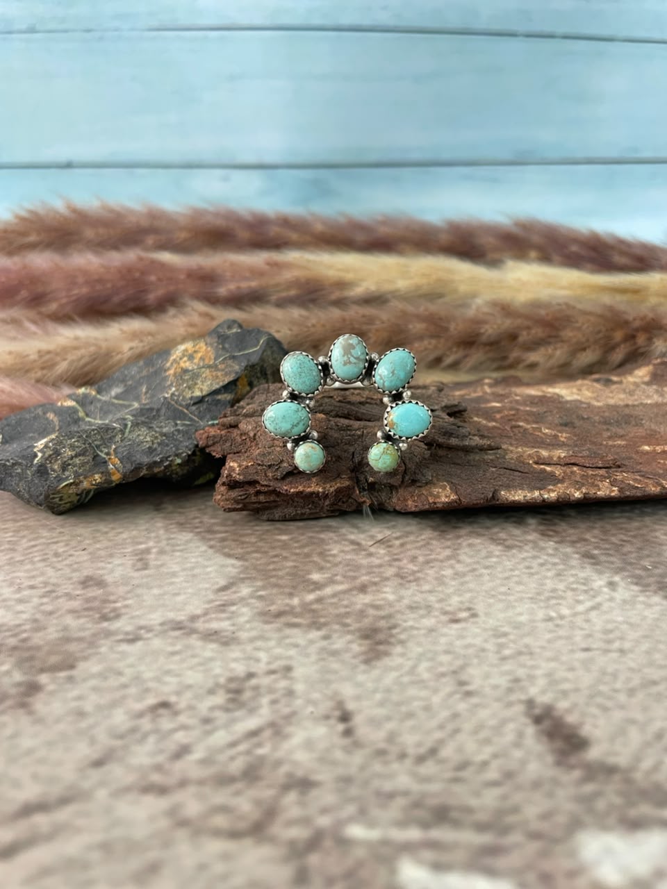 Handmade Sterling Silver Number 8 Turquoise Collection: Naja Adjustable Ring Signed Nizhoni